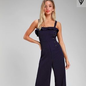 Navy Blue Striped Jumpsuit Small